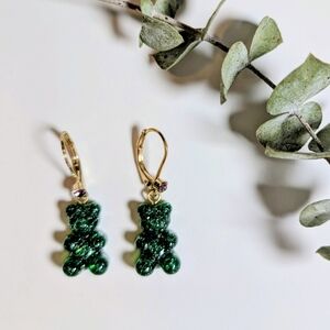 Green Teddy Bear Earrings